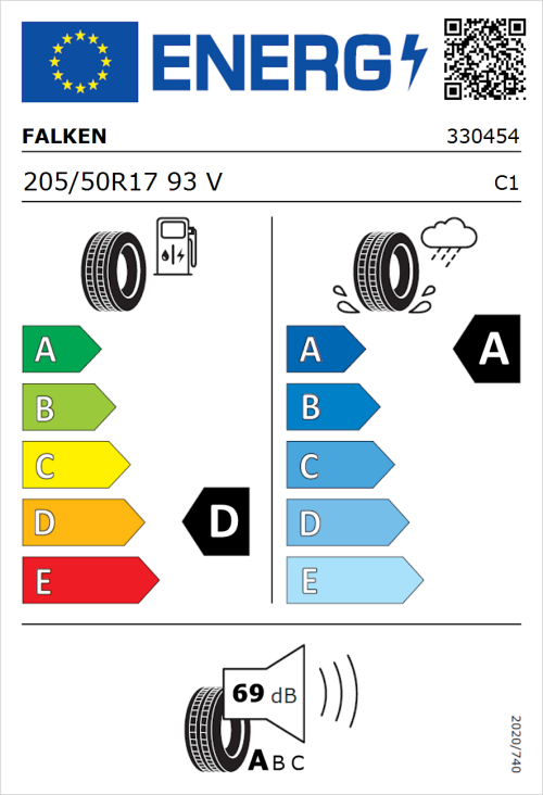 Tyre Label for Falken Ziex  ZE310 Ecorun 205/50R17 93V