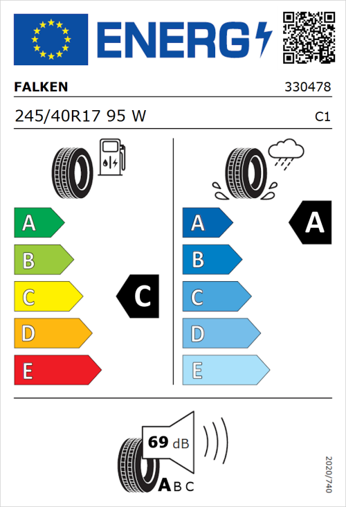 Tyre Label for Falken Ziex  ZE310 Ecorun 245/40R17 95W