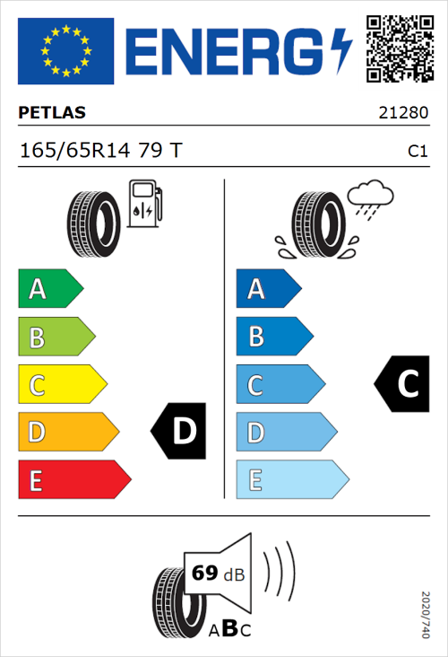 Tyre Label for Petlas Elegant PT311 165/65R14 79T