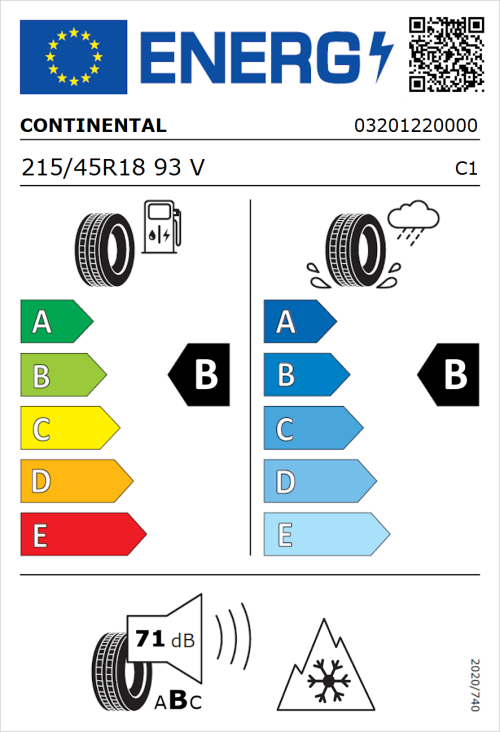 Tyre Label for Continental AllSeasonContact 2 215/45R18 93V