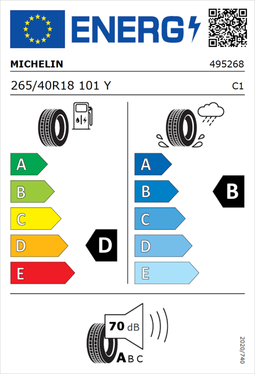Tyre Label for Michelin Pilot Sport PS2 265/40R18 101Y