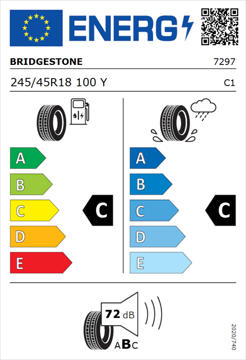 Tyre Label for Bridgestone Turanza ER300 245/45R18 100Y