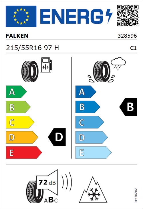 Tyre Label for Falken Eurowinter HS01 215/55R16 97H